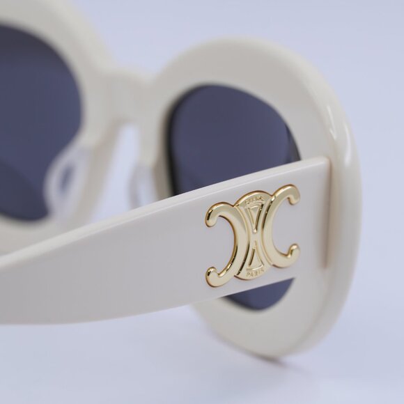 Celine CL40312U TRIOMPHE 25A Sunglasses Shiny White Oval Frame, Grey Lenses - Picture 6 of 10
